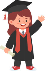 Celebratory illustration featuring a graduate in cap and gown holding a diploma, ideal for education or achievement themes.