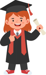 Celebratory illustration of a girl in graduation gown holding diploma, ideal for education and achievement promotions.