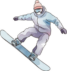 スノーボーダーの水彩風イラスト