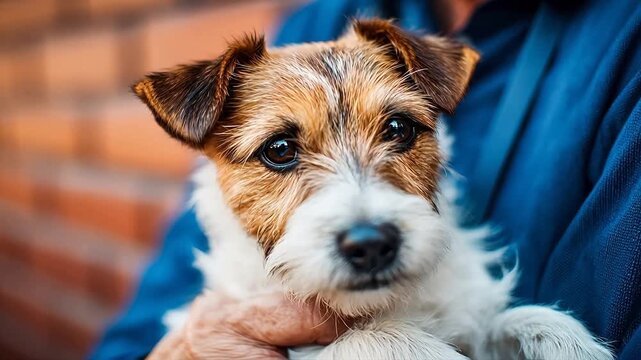 Closeup of a small brown and white dog
