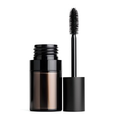 Obraz premium Black mascara tube with brush for eye makeup on white background for beauty and cosmetic use
