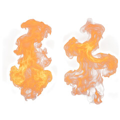 Two vibrant orange flames with red edges isolated on a black background