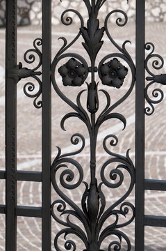 Italy, Frosinone, Cassino.  Wrought Iron window covering in the abbey of Monte Cassino.  Destroyed by allied bombing in World War II, rebuilt with US money after the war.