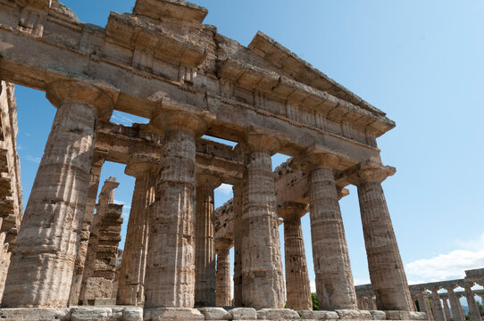 Italy, Campania, Paestum.  Greek ruins