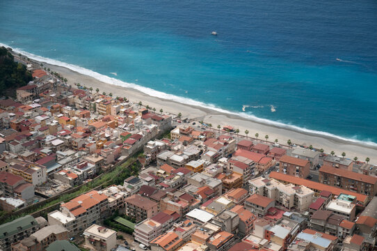 Italy, Calabria, Bagnara Calabra.  View of town from above on hwy E45/A3
