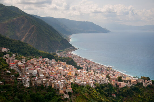 Italy, Calabria, Bagnara Calabra.  View of town from above on hwy E45/A3