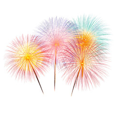 Vibrant exploding fireworks display with multiple bursts of colorful light against a dark night sky