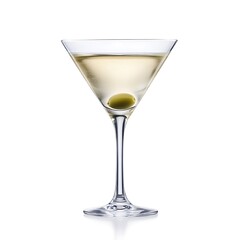 Classic Martini Cocktail with Olive Garnish in Elegant Glassware on White Background
