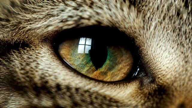 Closeup of Cat Eye with Window Reflection.