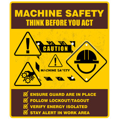 Machine Safety, Think Before you ACT, information, board vector
