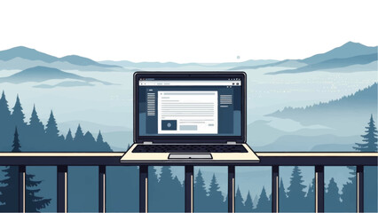 Laptop Computer on Railing Outdoor Setting.