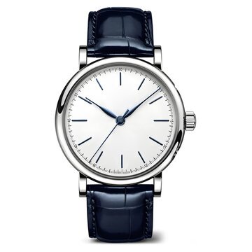 Luxury Minimalist Wristwatch with Blue Leather Strap Isolated on White Background