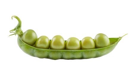 pea pod with green peas isolated on white background.