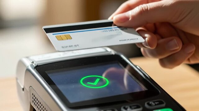 Contactless Payment Transaction with Credit Card on POS Terminal.