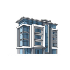 Fototapeta premium An old European city apartment building features a stone brick facade with glass windows and a wooden door under a blue sky