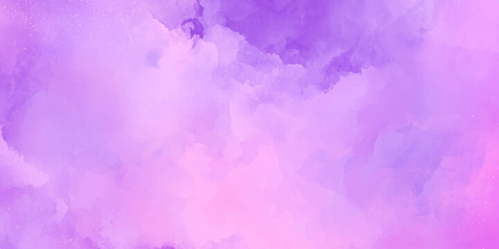 An abstract watercolor background with soft gradients of purple and pink hues creates a dreamy atmosphere