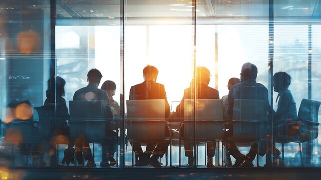 View through glass windows Business team meeting on project in the office behind a table reviewing and discussing a business project. Circular economy Concept 