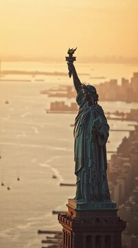 statue of liberty at sunset