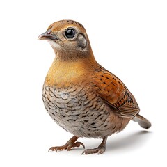 Obraz premium Small colorful bird with orange plumage and distinctive features on a white background