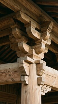 Intricate Traditional Wooden Bracket System in East Asian Architecture