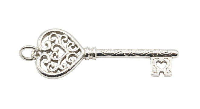 Silver Heart Shaped Filigree Skeleton Key