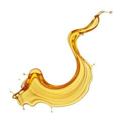 Dynamic Oil splash with Golden liquid, a Viscous fluid forming an Abstract wave and Liquid drop on a pristine white background.