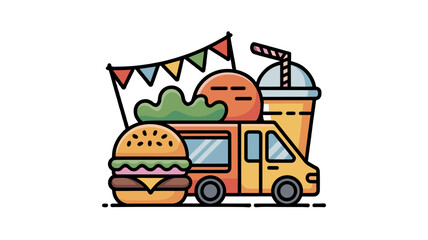 Fototapeta premium A vibrant food truck illustration filled with delicious treats.