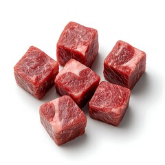 Fresh Cubes of Raw Red Meat Ready for Cooking or Preparation in a Kitchen Setting