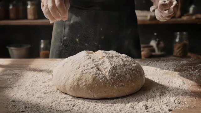 Baker Preparing Dough for Fresh Bread.