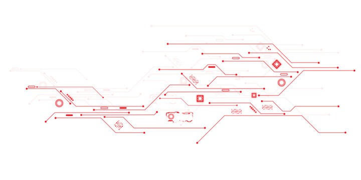 Vectors Abstract connecting red lines and dots. AIsolated abstract digital AI chip or semiconductor with circuit board wires and electronics components.