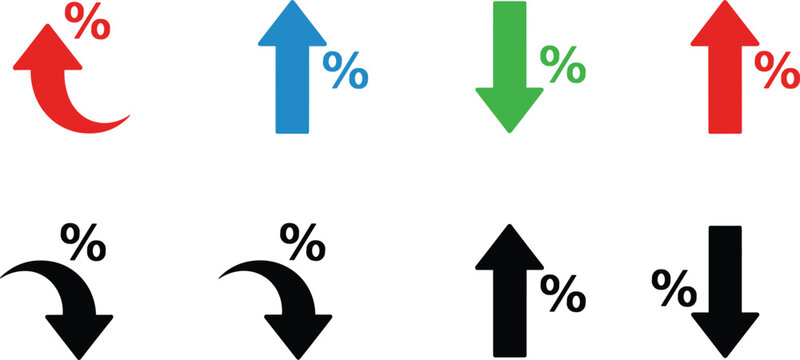 Percentage arrows up and down icon set showing growth decline financial trend vector collection