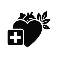 Obraz premium Symbolic illustration depicting a heart, a medical cross, and botanical leaves represents integrated health, natural healing, and medical care solutions.