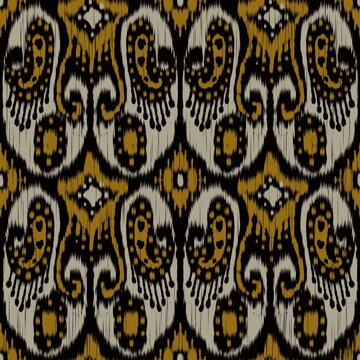 Abstract ikat paisley tribal pattern. Illustration Uzbek ikat paisley adras style seamless pattern. Ethnic central asia pattern use for fabric, textile, home decoration elements, upholstery, etc.