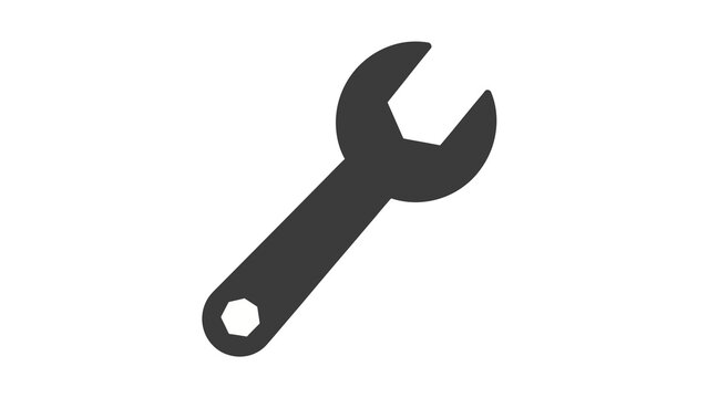 Minimalistic wrench icon on white background featuring a monochrome flat design