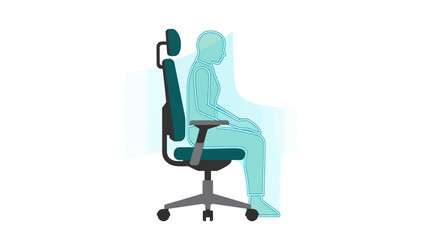 Ergonomic office chair with lumbar support and human outline for proper posture