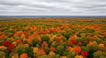 Fototapeta premium A vibrant autumn landscape showcasing the beauty of fall foliage in a vast forest.