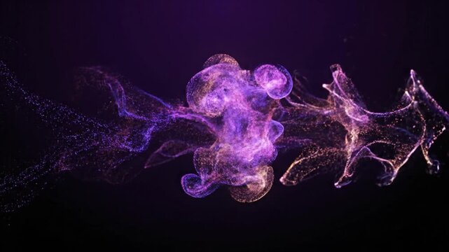 An abstract digital art showcasing glowing purple energy tendrils in a dark environment from a frontal viewpoint