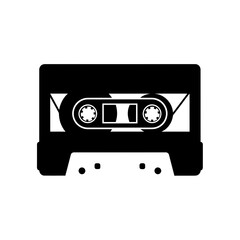 Obraz premium Retro Cassette Tape Icon Black Silhouette Isolated on White Background