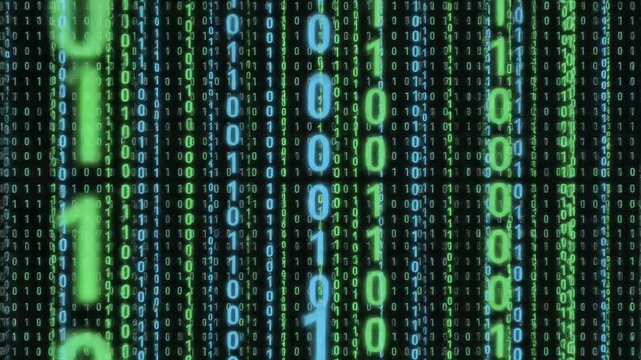 Streaming binary code falling data digital matrix loop background