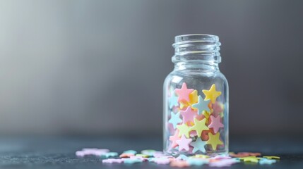 A tiny glass bottle with pastel star-shaped confetti inside