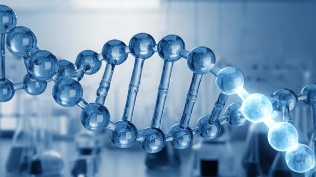 Transparent Blue Molecule Structure 3D Render for Biotechnology Science
