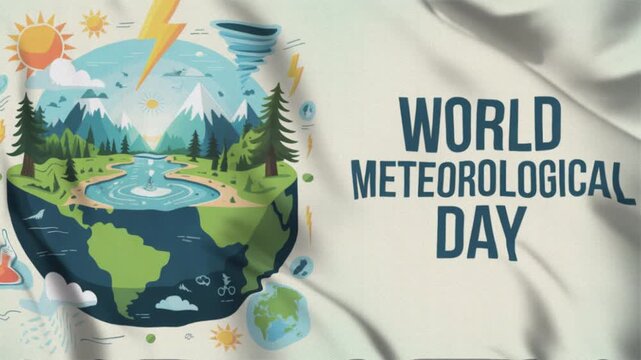 Featuring World Meteorological Day in a waving flag style, Great for opening videos, campaign videos, greetings