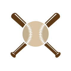 A simple vector icon of baseball sport featuring two crossed baseball bats with a baseball in the center, designed with clean smooth lines to represent sport team identity and athletic game symbol.