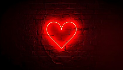 A glowing red neon heart sign mounted on a dark brick wall on transparent background