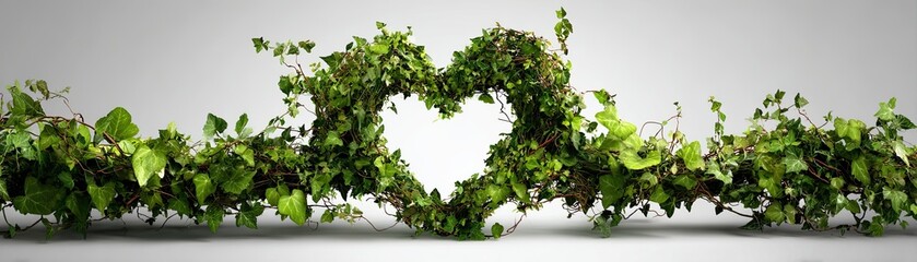 Two intertwined heart shapes formed by green ivy vines on a white background.