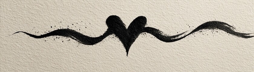 Abstract black brushstroke design on a textured beige background, resembling symmetrical waves or wings, creating a minimalist and artistic visual effect.