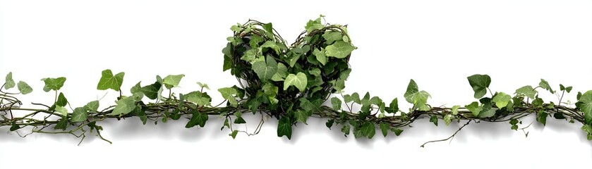 A heart-shaped ivy plant intertwined with a horizontal ivy vine on a white background.