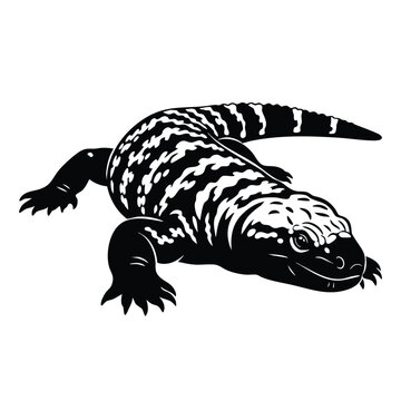 Black and White Illustration of a Gila Monster Lizard.