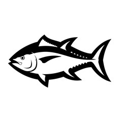 Obraz premium Stylized Tuna Fish Silhouette, Black and White Marine Animal Icon