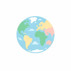 Obraz premium A cute and simple flat design illustration of the Earth globe with continents and clouds.